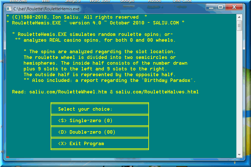 roulette wheel layout freeware